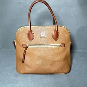 Vntg Dooney & Bourke Purse Florentine Tan Pebbled Leather Domed Satchel